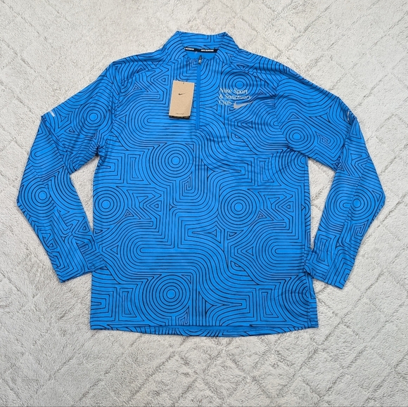 Nike Shirt Mens M Blue Geometric Stripe Element ¼ Zip Pullover Dri-Fit Train - Picture 1 of 9